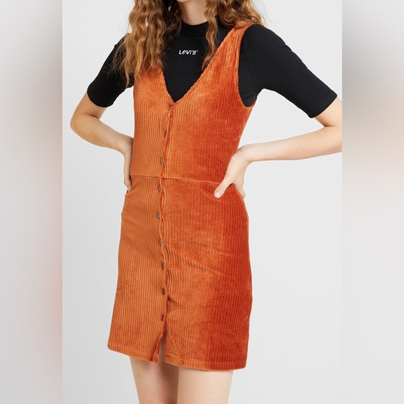 Only Stretch Burnt Orange Corduroy Jumper Size Large - Picture 1 of 8